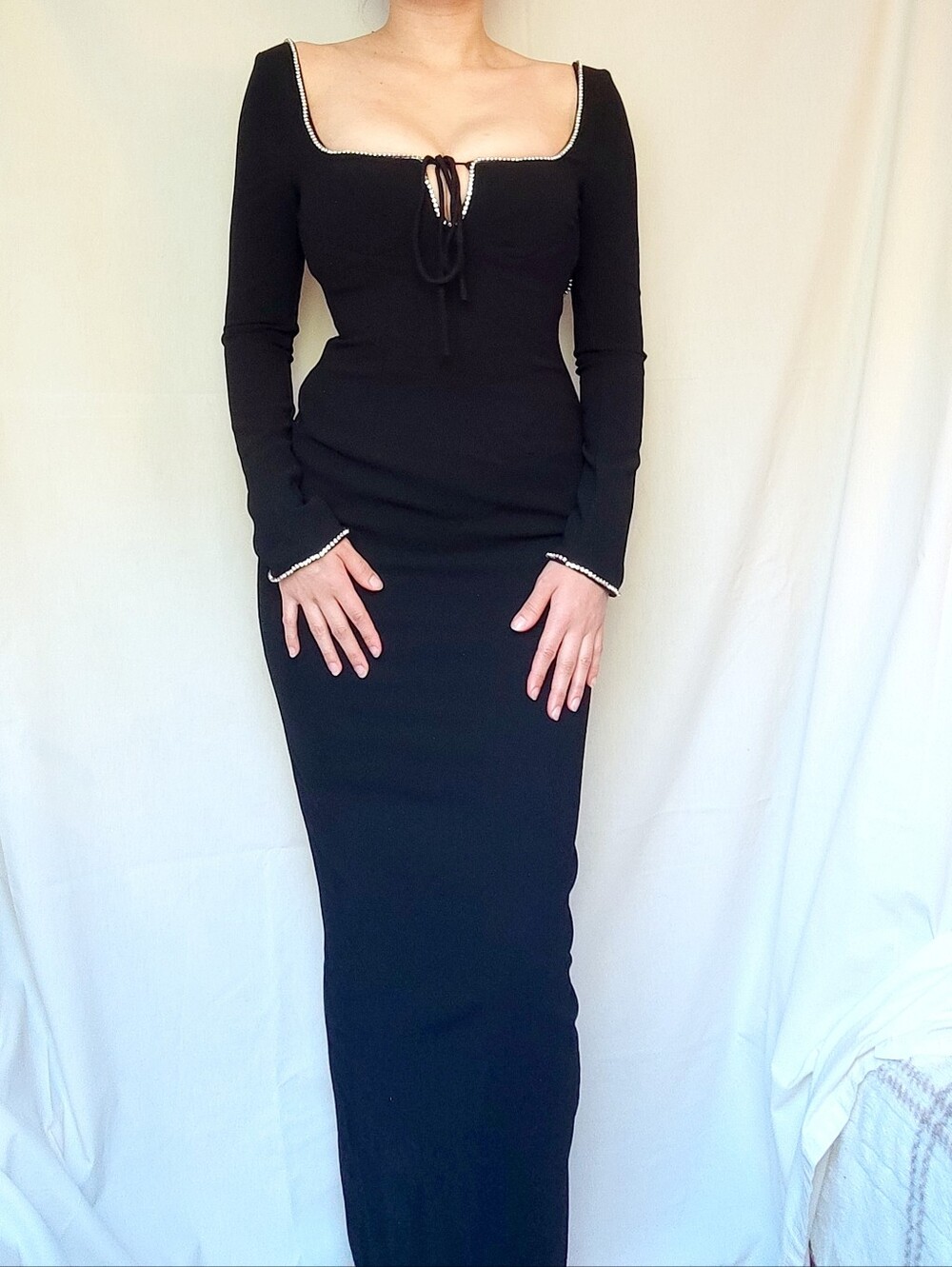 House Of CB Black Long Sleeved Maxi Dress with Rhinestones